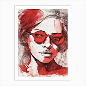 Woman In Red Sunglasses Art Print