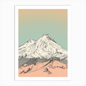 Mount Shasta Usa Color Line Drawing (2) Art Print