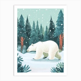 Polar Bear Walking Through A Snow Covered Forest Storybook Illustration 2 Art Print