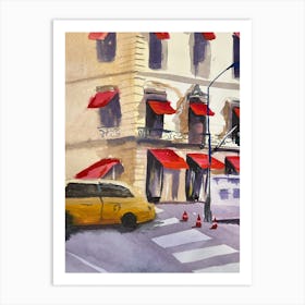 Yellow Cab In Paris Art Print