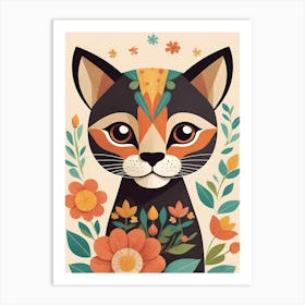 Floral Cute Baby Puma Nursery Illustration (23) Art Print