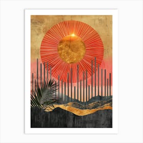 Sun And Palm Trees Art Print