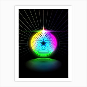 Neon Geometric Glyph in Candy Blue and Pink with Rainbow Sparkle on Black n.0438 Art Print