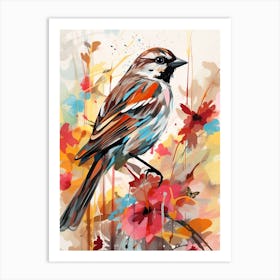 Bird Painting Collage Sparrow 1 Art Print