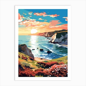 Lulworth Cove Beach Dorset At Sunset Vibrant Painting 2 Art Print