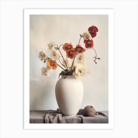 Pansy, Autumn Fall Flowers Sitting In A White Vase, Farmhouse Style 2 Art Print