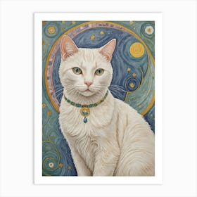 Cosmic White Cat Art Print