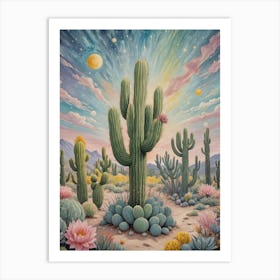 Rainbow Cosmic Cactus Art Print