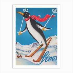 Skiing Penguin Vintage Ski Poster Art Print