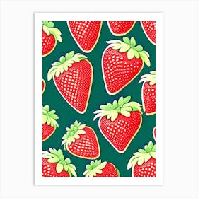 Strawberry Repeat Pattern, Fruit, Retro Drawing 2 Art Print