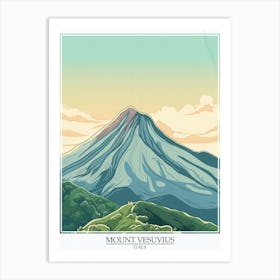 Mount Vesuvius Italy Color Line Drawing 4 Poster Art Print