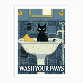 Chat Noir Poster Minimaliste pour Salle de Bain