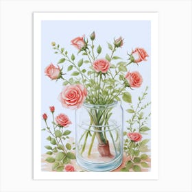 Pink Roses In A Glass Vase Art Print