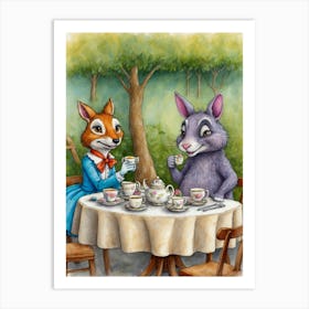 Fox And Rabbit Tea Party Art Print