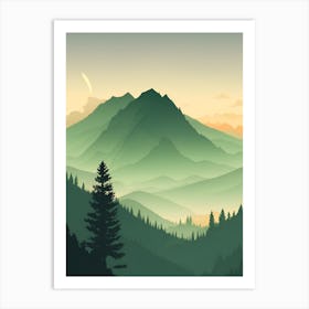 Misty Mountains Vertical Composition In Green Tone 101 Art Print