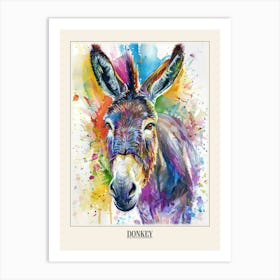 Donkey Colourful Watercolour 4 Poster Art Print