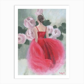 Woman In Red Dress Art Print