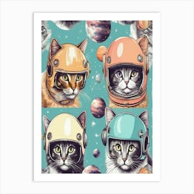 Astronaut Cats Seamless Pattern Art Print