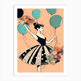 Audrey Hepburn Style - Girl With Balloons 1 Art Print