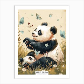 Giant Panda Cub Playing With Butterflies Poster 1 Art Print