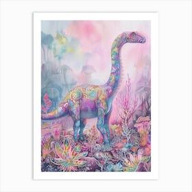 Rainbow Watercolour Dryosaurus Dinosaur 2 Art Print