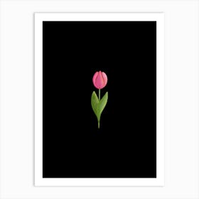 Pink Tulip On Black Art Print