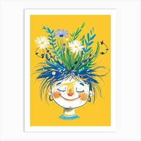 Girl With Flowers In Her Hair 7 Art Print