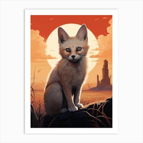 Kit Fox Moon Illustration 1 Art Print