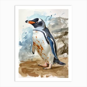 Humboldt Penguin Deception Island Watercolour Painting 2 Art Print