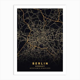 Berlin Germany Black And Gold Map Art Print