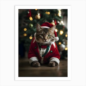 Santa Cat Art Print