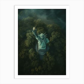 Aerial View,Drone View Of The Statue Of Liberty,Amazing Sky,Evening Colours,Realistic,Cinematic,Soft Light,Vignette Poster