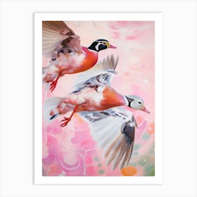 Pink Ethereal Bird Painting Wood Duck 2 Art Print
