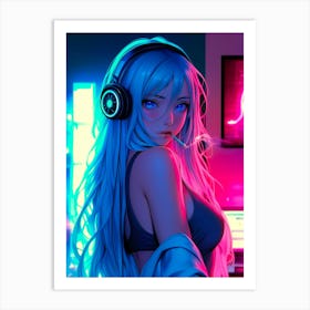 Anime Girl With Headphones 2 Art Print