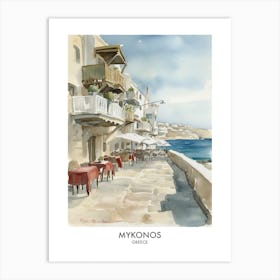 Mykonos Greece Watercolour Travel Poster 2 Art Print