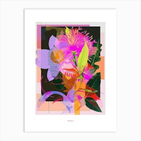 Asters 3 Neon Flower Collage Poster Art Print