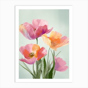 Bunch Of Tulips Flowers Acrylic Painting In Pastel Colours 4 Art Print