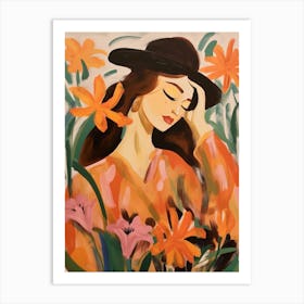 Woman With Autumnal Flowers Lily 1 Art Print