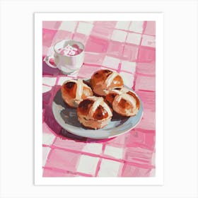 Pink Breakfast Food Hot Cross Buns 3 Art Print