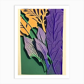 Lavender Leaf Colourful Abstract Linocut Art Print