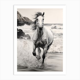 A Horse Oil Painting In Praia Do Camilo, Portugal, Portrait 2 Art Print