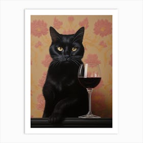 A Black Cat Holding A Glass Of Wine Art Print