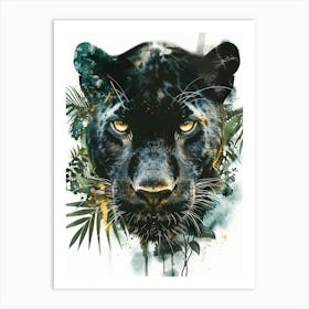 Double Exposure Realistic Black Panther With Jungle 16 Art Print