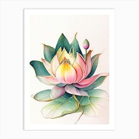 Lotus Flower, Buddhist Symbol Watercolour Ink Pencil 1 Art Print