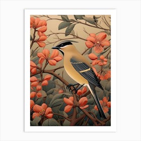 Dark And Moody Botanical Cedar Waxwing 4 Art Print