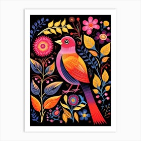 Folk Bird Illustration Finch 1 Art Print