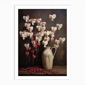 Bleeding Heart, Autumn Fall Flowers Sitting In A White Vase, Farmhouse Style 4 Art Print