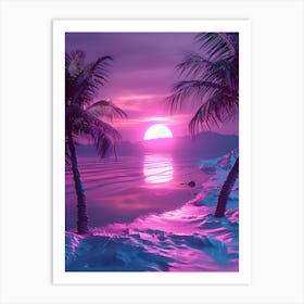 Synthwave Sunset At The Beach 11 Art Print