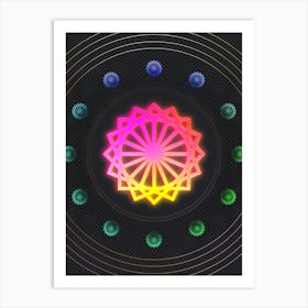 Neon Geometric Glyph in Pink and Yellow Circle Array on Black n.0007 Art Print