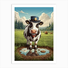 Cow In A Puddle Art Print